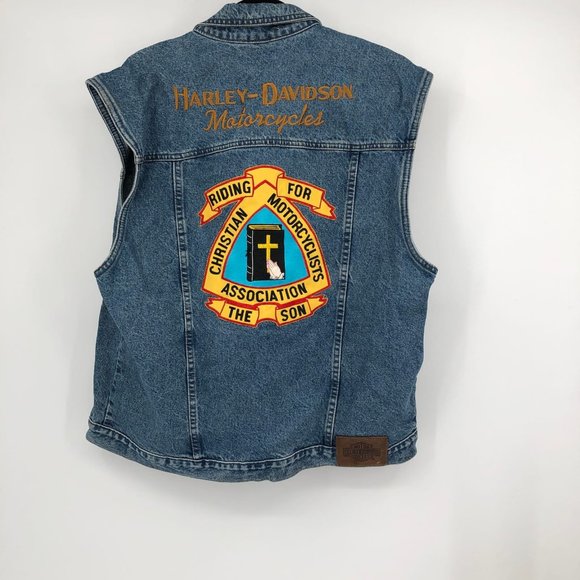 Harley-Davidson Blue & Yellow Classic Denim Vest | Made in USA - Picture 2 of 8